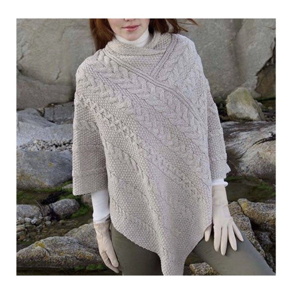 Aran Crafts Cape Womens Small Medium Charcoal Merino Wool Cable Knit Pullover